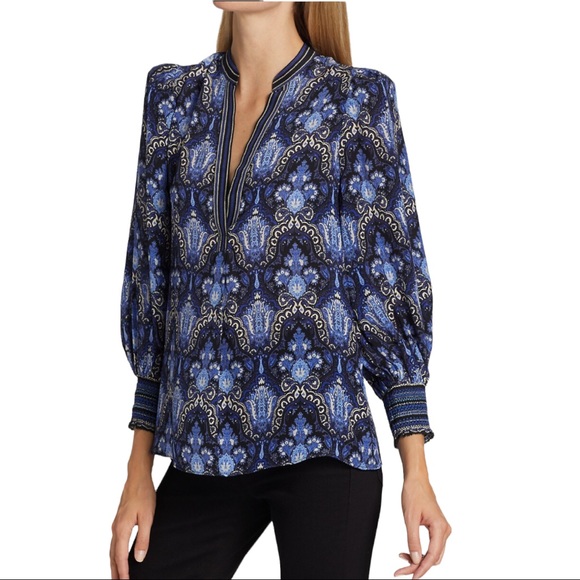Alice + Olivia Tops - ALICE + OLIVIA **NWT** Sheila Silk Blouson-Sleeve Blouse in Urban Medallion